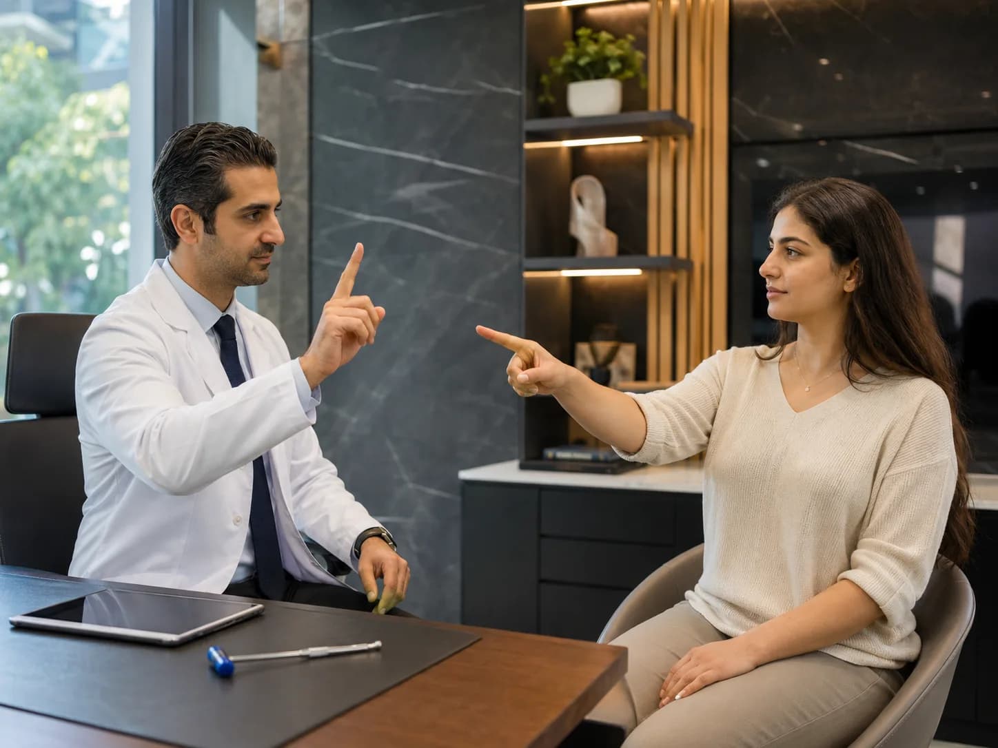 پزشک در حال بررسی اطلاعات بیمار در کلینیک مغز و اعصاب