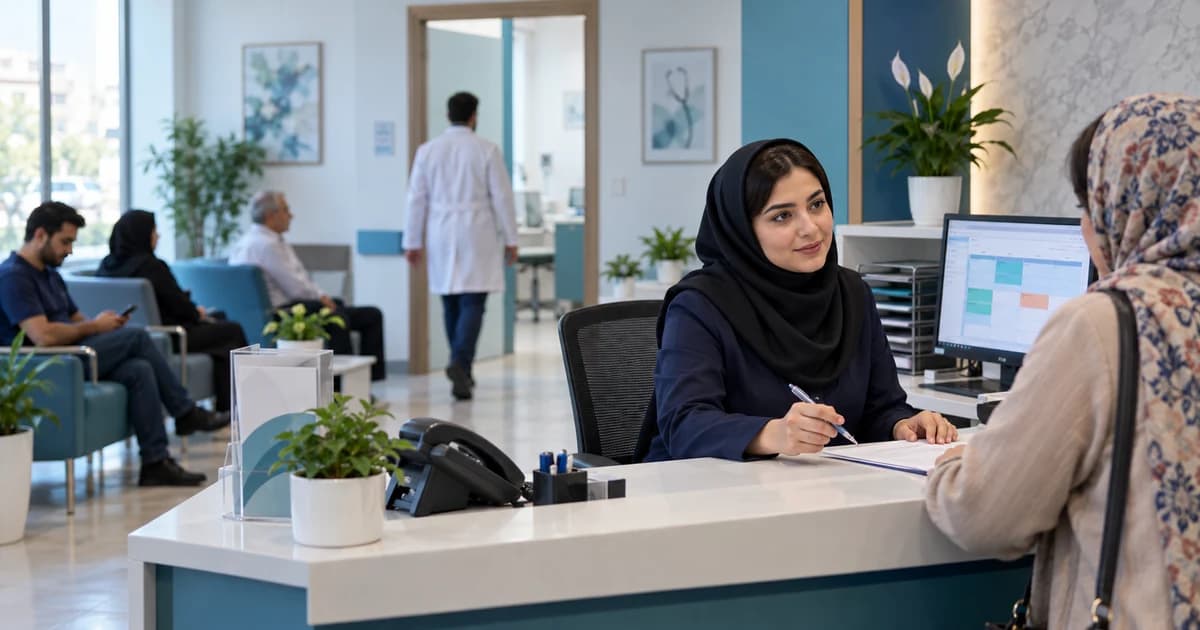منشی مطب در حال مدیریت نوبتها و گردش کار کلینیک